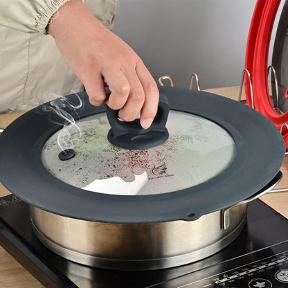 Vented Tempered Glass Universal Lid for Pot Pan Skillet with Heat Resistant Silicone Rim Microwave Splatter Lid Cover Microwave Safe Fit 11.5" 12" 12.5" Cookware, Dishwasher Safe Grey