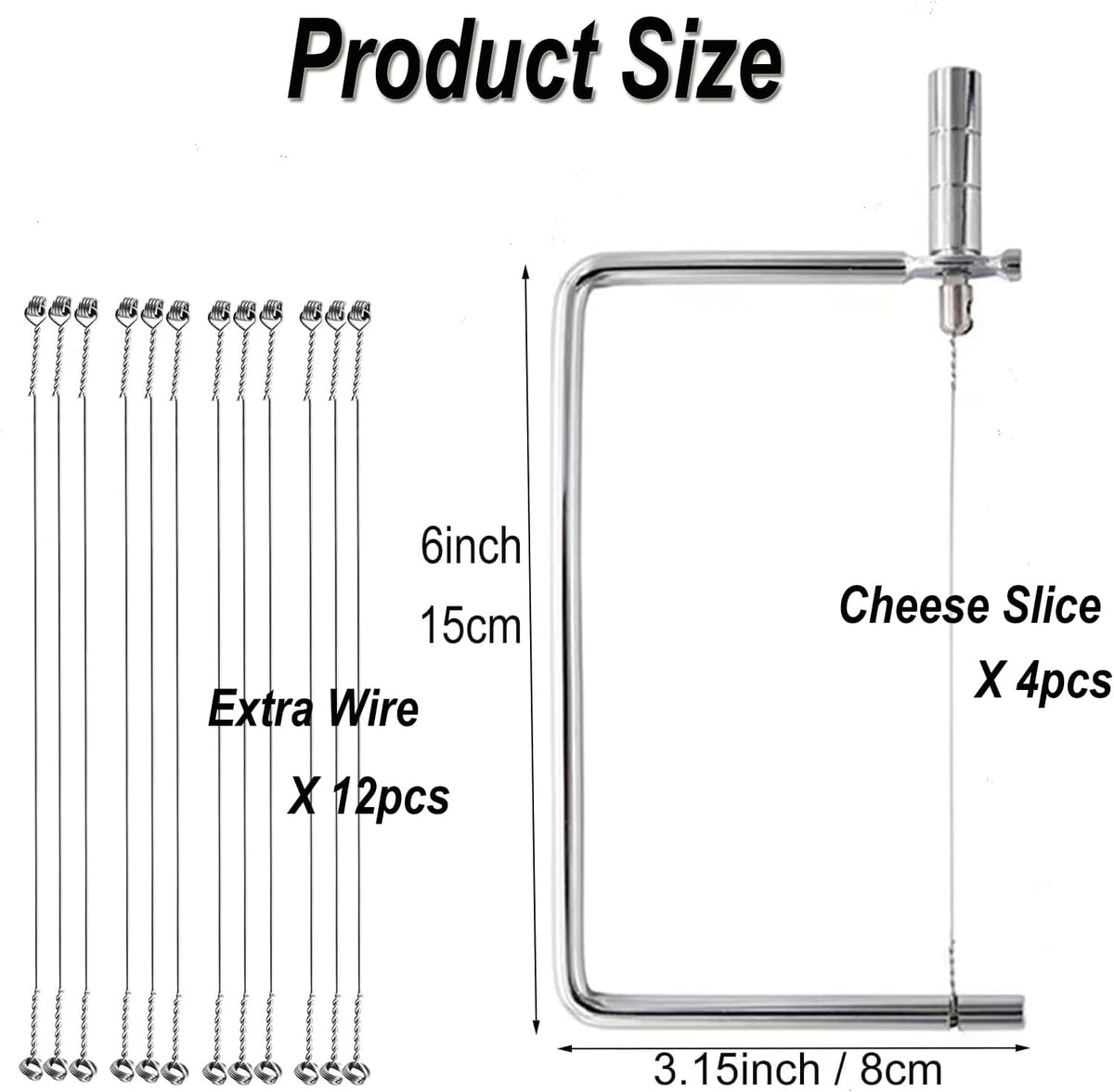 Cheese Slicer Accessories Kitchen Marble Board Cheese Cutter Stainless Steel Components Ideal Making Giftable Cheese Cutting Boards with The Cheese Slicer Kit (4CheesS slicer 12Extra Wires,6inch)