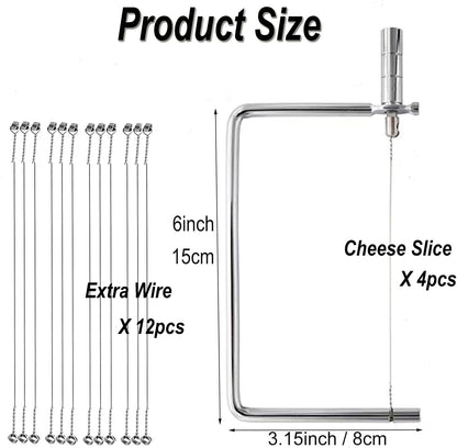 Cheese Slicer Accessories Kitchen Marble Board Cheese Cutter Stainless Steel Components Ideal Making Giftable Cheese Cutting Boards with The Cheese Slicer Kit (4CheesS slicer 12Extra Wires,6inch)