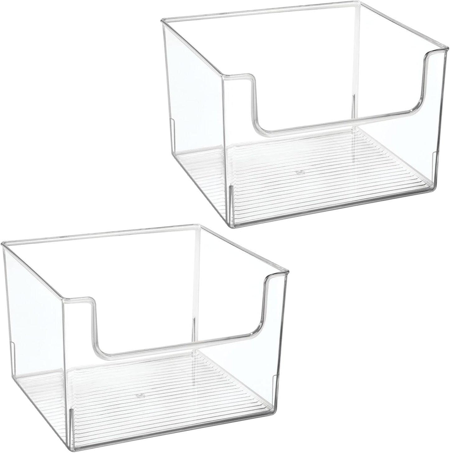mDesign Modern Plastic Open Front Dip Storage Organizer Bin Basket for Bathroom Organization - Vanity Shelf, Cubby, Cabinet, and Closet Organizing Decor - Ligne Collection - 2 Pack - Clear
