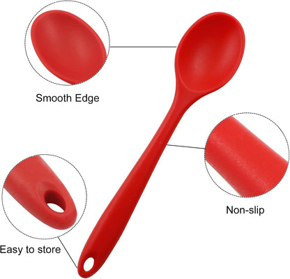 Jiozermi 6 Pcs Small Silicone Spoons for Cooking, Heat Resistant Kitchen Utensils, Cooking Kitchen Spoon for Mixing Baking, Transparent Red, Green, Yellow, Purple, Orange, Blue