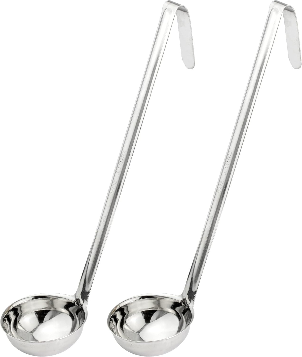Fit Meal Prep [2 Pack] 2 oz Stainless Steel Soup Ladle, One-Piece Sauce Spatula with Hook Handles, Commercial Grade Serving Spoon, Kitchen Tool for Restaurant or Home Cooking, Mirror Finish, 12" Long