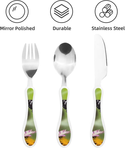 3-Piece Kids Silverware Set With Storage Case, Stainless Steel Reusable Children Safe Knife Spoon Fork Set Elephant Pattern Children Flatware Set For Kids Lunch Box