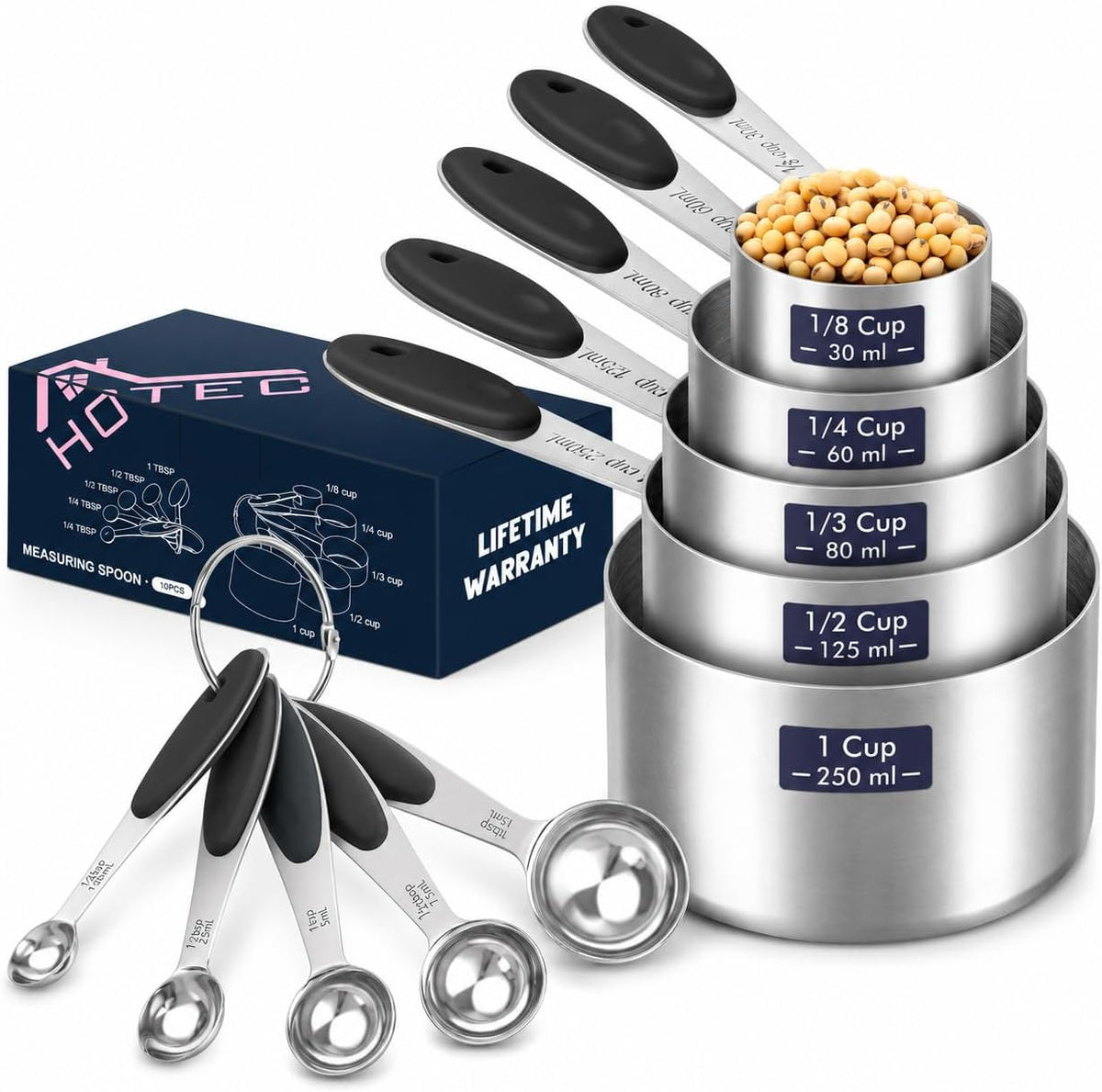 HOTEC 10-Pack Measuring Cups & Spoons Set, Multicolor