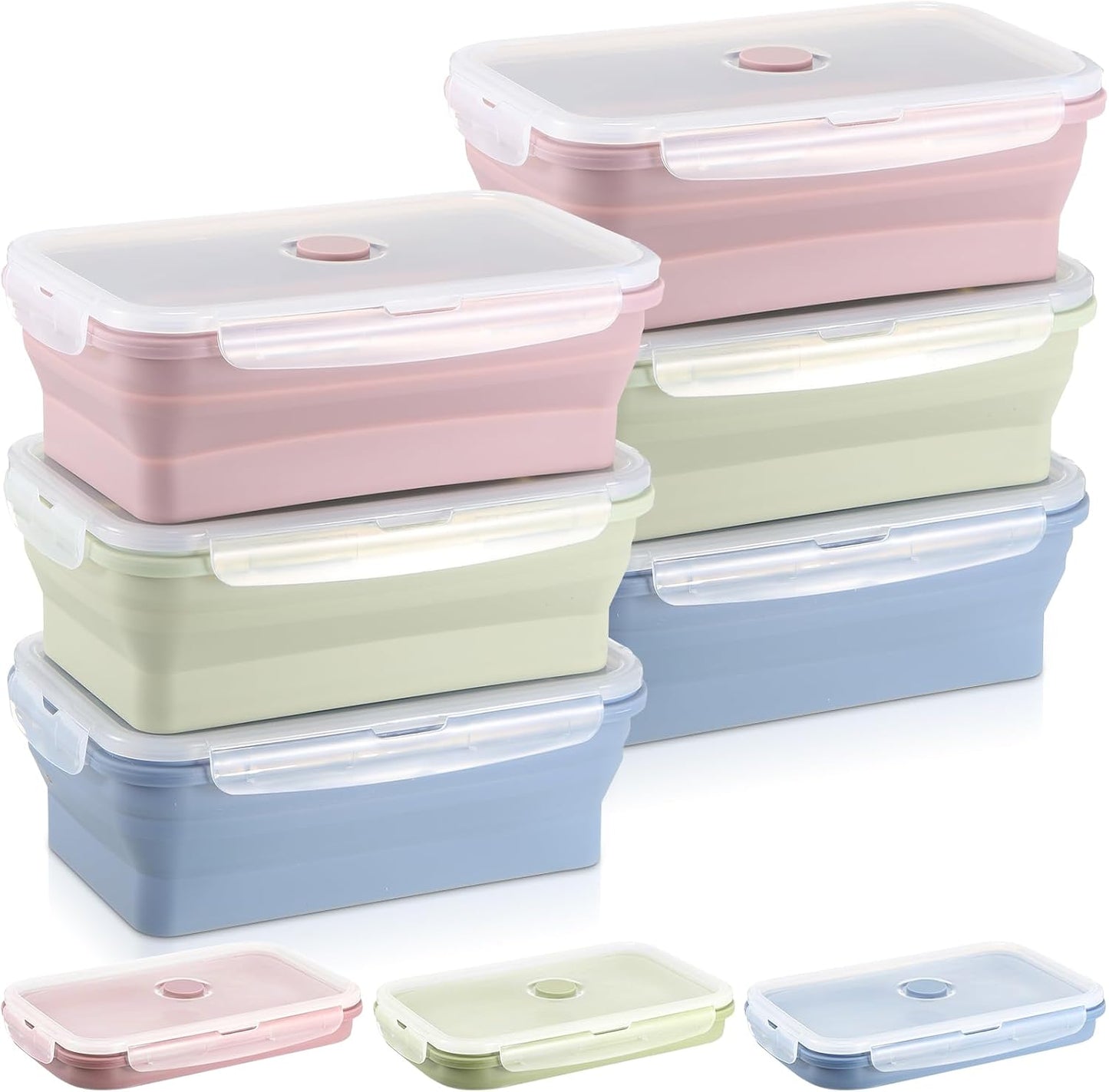 Mifoci 6 Pcs Silicone Containers for Food Collapsible Food Storage Containers with Airtight Lids Stacking Leftover Foods Storage Lunch Box for Freezer Microwave Dishwasher Safe(Morandi,18.6 oz)
