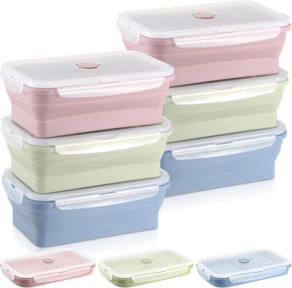 Mifoci 6 Pcs Silicone Containers for Food Collapsible Food Storage Containers with Airtight Lids Stacking Leftover Foods Storage Lunch Box for Freezer Microwave Dishwasher Safe(Morandi,18.6 oz)