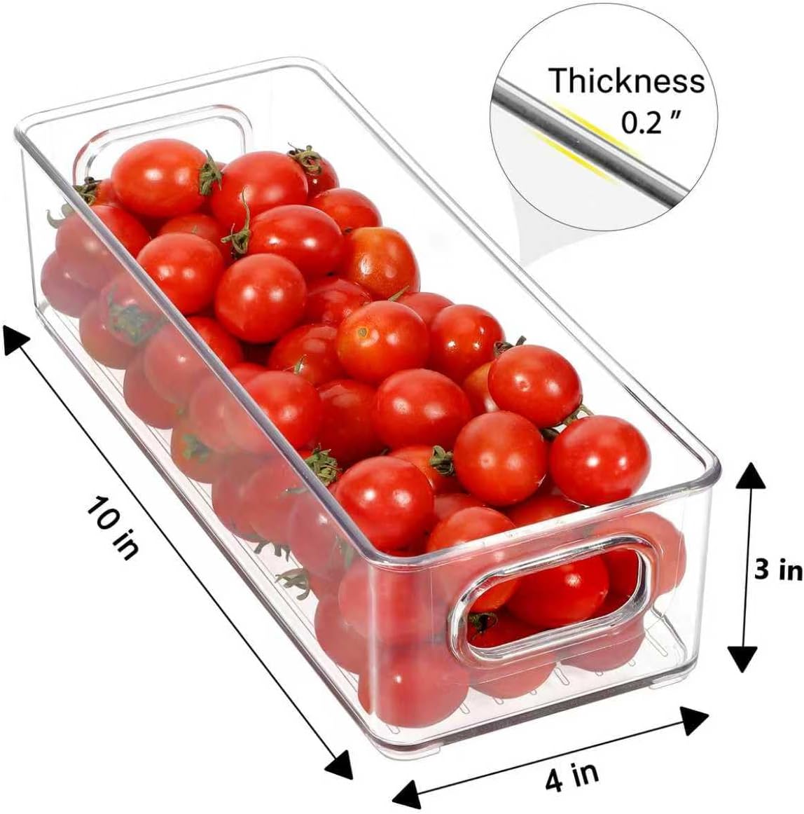 Stackable Plastic Food Storage Bin with Handles for Kitchen Pantry, Cabinet, Refrigerator, Freezer - Organizer for Fruit, Yogurt, Squeeze Pouches - BPA Free, 10" Long - 2 Pack – Clear