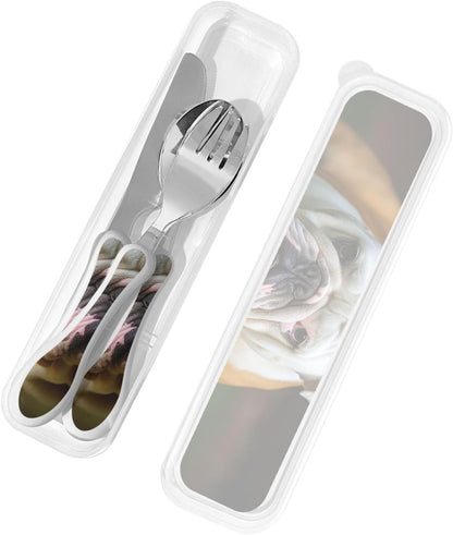3-Piece Kids Silverware Set With Storage Case, Stainless Steel Reusable Children Safe Knife Spoon Fork Set Blue Active Girl Running Sunset Children Flatware Set For Kids Lunch Box - Colors A