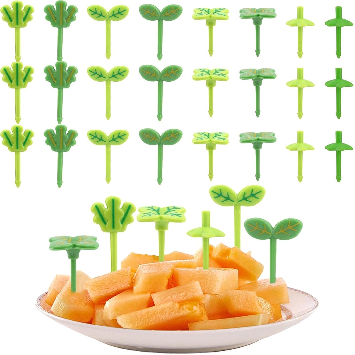24 PCS Four-Leaf Food Picks for Kids,Fun Bento Picks, Cute Cartoon Four-Leaf Fruit Food Toothpicks,Reusable Kids Lunch Accessories for Bento Box, Lunch Bento Box Picks for Toddler(Green)