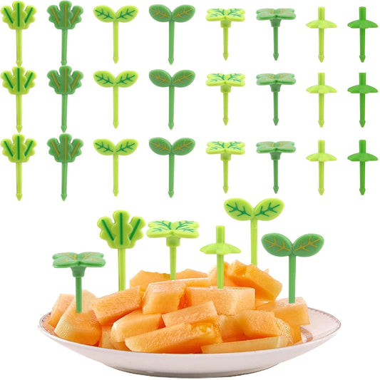 24 PCS Four-Leaf Food Picks for Kids,Fun Bento Picks, Cute Cartoon Four-Leaf Fruit Food Toothpicks,Reusable Kids Lunch Accessories for Bento Box, Lunch Bento Box Picks for Toddler(Green)
