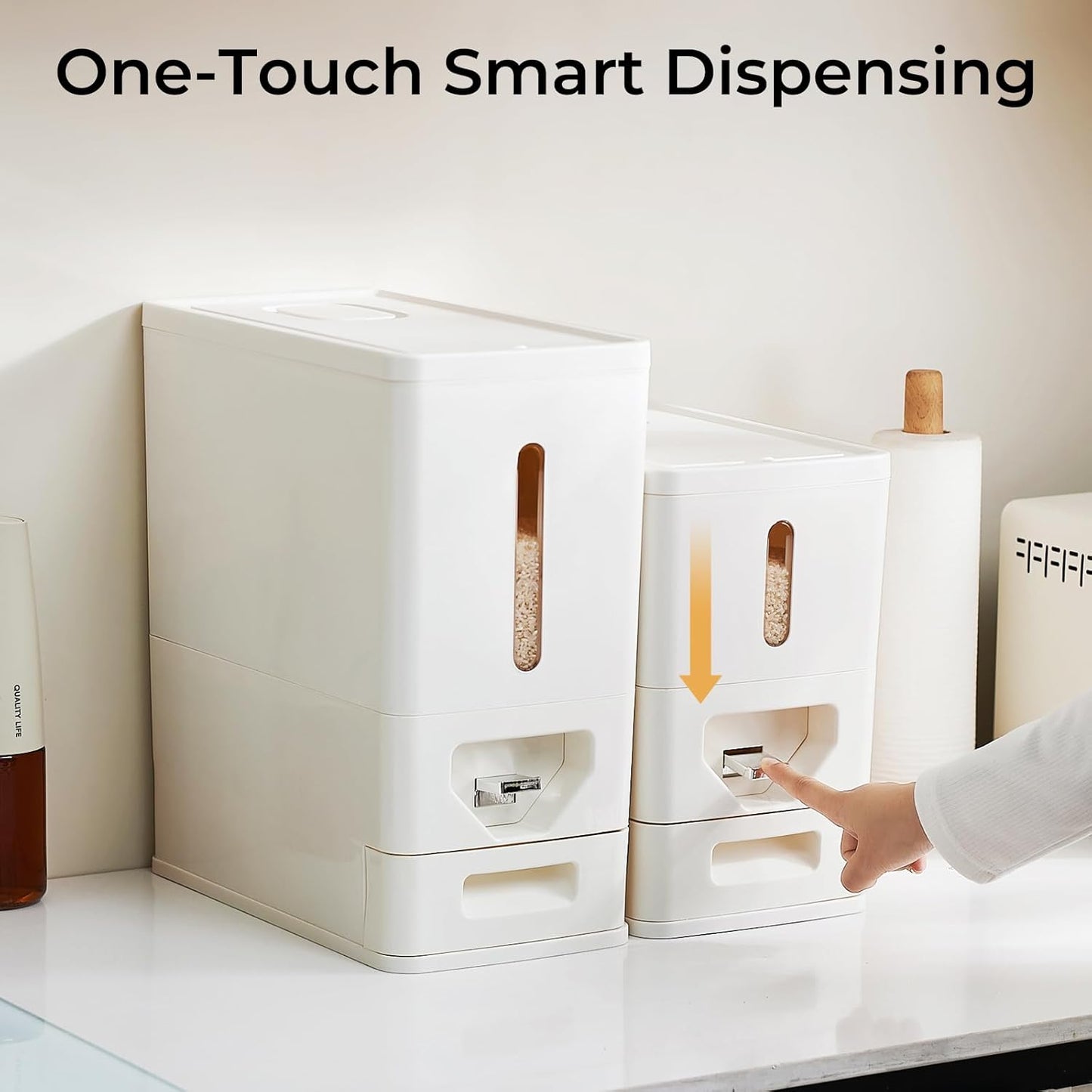 UFORU Rice Dispenser 22-25 Lbs (12kg), Rice Storage Container Sealed Moisture-Proof with Built-in Drawer, BPA-Free for Kitchen Pantry Household, Ideal for Rice, cereals, Beans, and Dry Food