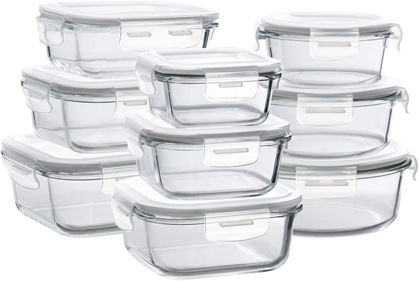 Bayco Glass Storage Containers with Lids, 9 Sets, Meal Prep Airtight Food Storage Containers for Food Storage with Lids - Leak Proof