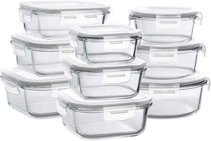 Bayco Glass Storage Containers with Lids, 9 Sets, Meal Prep Airtight Food Storage Containers for Food Storage with Lids - Leak Proof