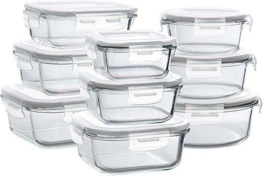 Bayco Glass Storage Containers with Lids, 9 Sets, Meal Prep Airtight Food Storage Containers for Food Storage with Lids - Leak Proof