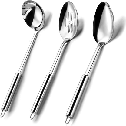 Pleafind 𝟑𝟑% 𝐎𝐅𝐅 Cooking Utensils Set - 4 Pcs Stainless Steel Kitchen Utensils Set with Solid Turner, Slotted Turner, Serving Ladle, Slotted Spoon, Wok Utensils Set with Heat Resistant Handle
