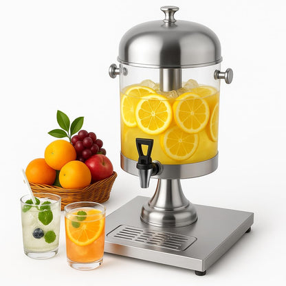 4.4 Gallon Beverage Dispenser with Ice Core | Stainless steel drink dispenser with stand and ice core for cold drinks, juice, lemonade, iced tea, parties, and events.