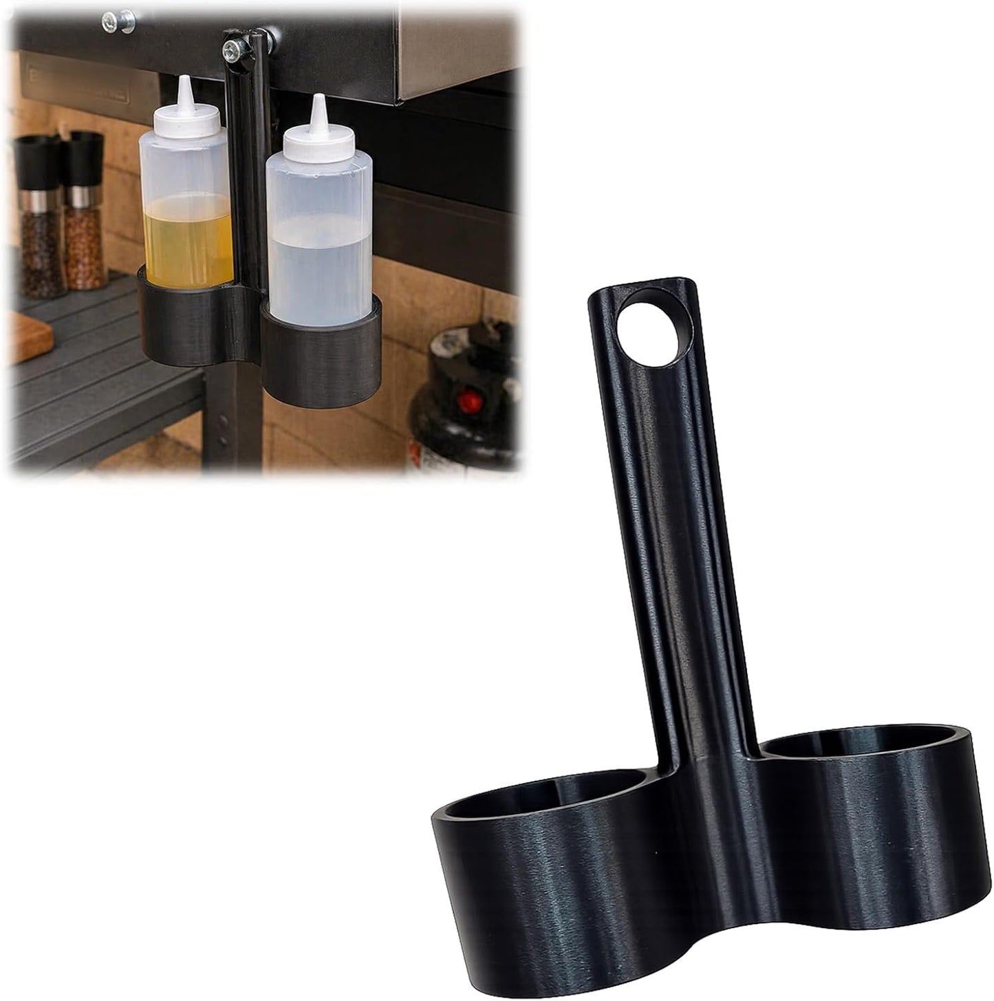 Compatible with Blackstone Oil and Water Caddy – Griddle Bottle Holder for 60mm Squeeze Bottles, Hanging Storage Rack with Drain Holes, Space-Saving Grill Organizer