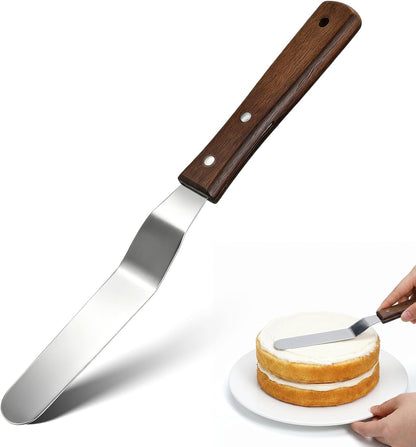 Angled Icing Spatula, 6" Blade Stainless Steel Offset Spatula Small Cake Knife Frosting Spatulas with Wooden Handle Professional Cake Scraper for Cakes Decorating Pastry & Baking