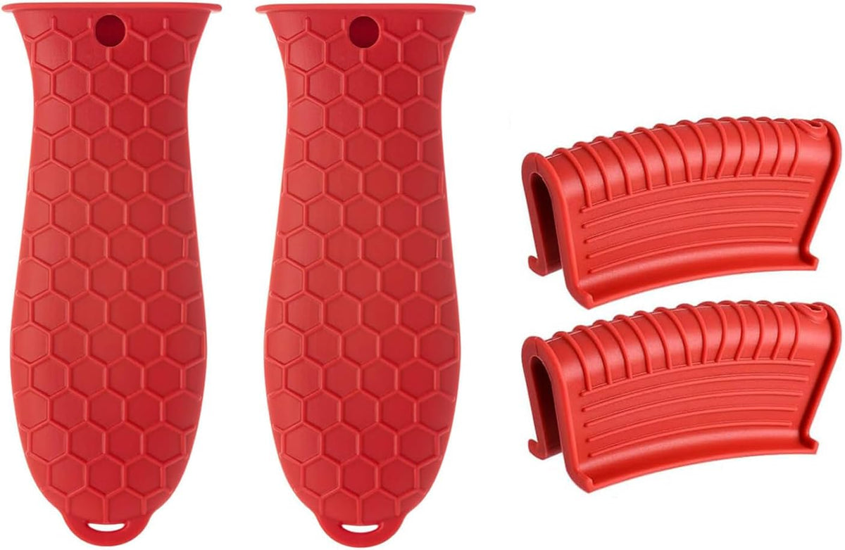 4 Pcs Non-Slip Silicone Hot Handle Holder & Assist Grips, Potholder for Cast Iron Skillets, Heat Resistant Handle Cover Sleeve for Frying Pans, Casserole, Cookware Handles, Lake Blue