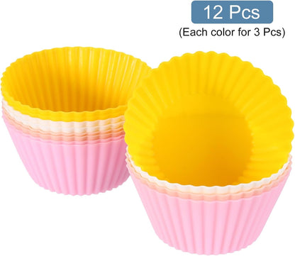 uxcell 18Pcs Silicone Cupcake Liners, Non-Stick Baking Cups, for Cooking Eggs, Baking Muffins and Make a Cake(Pink)