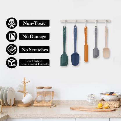HOTEC Heat Resistant 600℉ Food Grade Silicone Rubber Spatula Set for Baking, Cooking, and Mixing Non Stick Dishwasher Safe BPA-Free Multicolor Set of 5