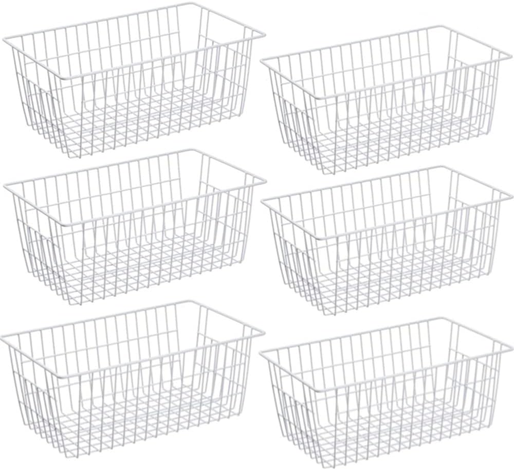 Slideep Wire Baskets Farmhouse Freezer Organizer Storage Bin Basket with Handles, Food Storage for Kitchen Cabinets, Pantry, Closet, Bedroom, Bathroom, Office 3 Pack