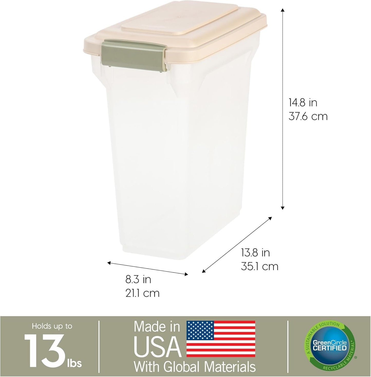 IRIS USA Dog Food Storage Container, Airtight Lid, 2-Cup Scoop, Up to 13 Pounds Pet Food Storage, Versatile Pet Food Bin, Treats, BPA Free, Dark Gray