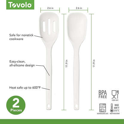 Tovolo Elements Silicone Spoon Set of 2 Mixing and Slotted Spoon Bundle for Non Stick Cooking Mixing Serving, Dishwasher Safe Heat Resistant Slotted Spoon and Mixing Serving Spoon, Oatmeal