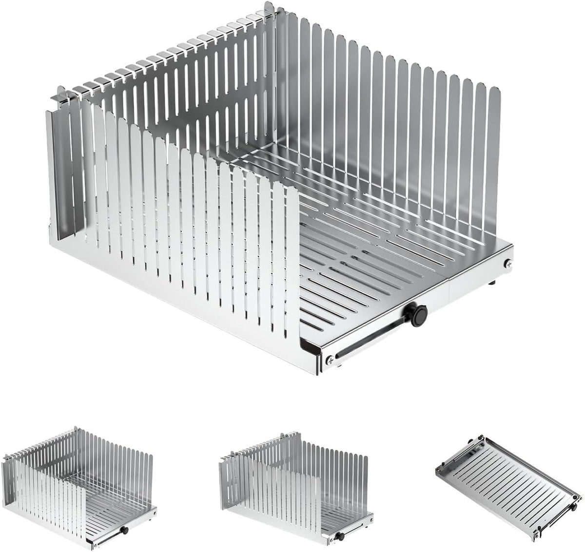 Stainless Steel Bread Slicer, Adjustable Width 5.5-8.3 Inches for Homemade Bread Sourdough Bagels Cakes, Foldable Compact Design, 0.5 Inch Even Slices