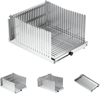 Stainless Steel Bread Slicer, Adjustable Width 5.5-8.3 Inches for Homemade Bread Sourdough Bagels Cakes, Foldable Compact Design, 0.5 Inch Even Slices