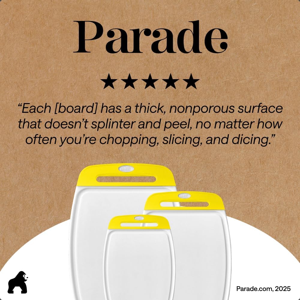 GORILLA GRIP BPA-Free Reversible Kitchen Cutting Board Set of 3, US Designed, Nonporous, Juice Grooves Catch Liquid, Slip Resistant Border, Dishwasher Safe, Durable Large Food Chopping Boards, Black
