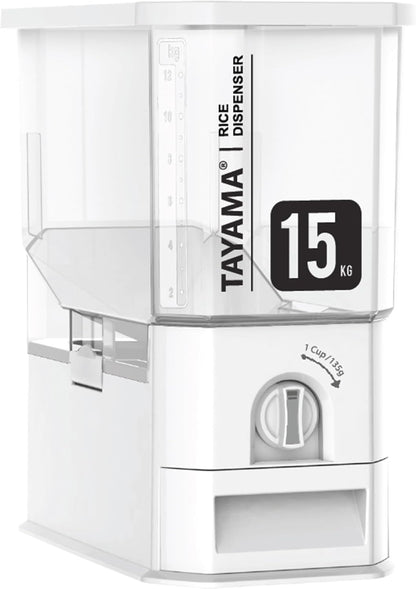TAYAMA 55 lbs. Capacity Rice Dispenser Grain Storage Container,White