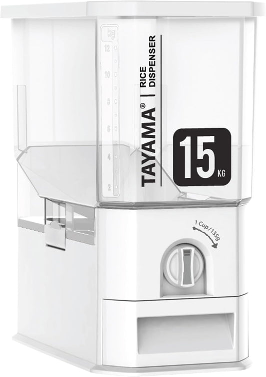 TAYAMA 55 lbs. Capacity Rice Dispenser Grain Storage Container,White