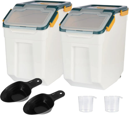 Saim Flour Storage Container Bin 25lbs (2 Pack), BPA Free Rice & Food Dispenser with Lid, Measuring Cup & Scoop - Kitchen Pantry Organizer for Grain, Cereal, Dog Food, Baking Supplies - Dark Blue