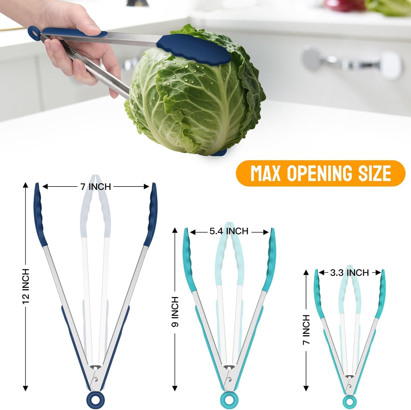 HOTEC Premium Stainless Steel Locking Kitchen Tongs with Silicon Tips, Set of 2-9" and 12"