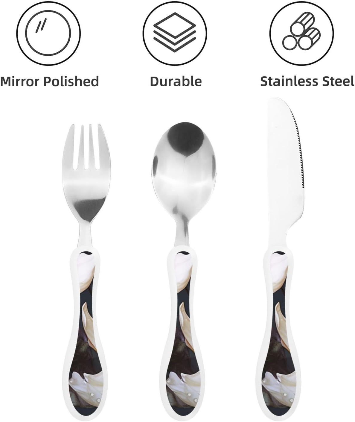3-Piece Kids Silverware Set With Storage Case, Stainless Steel Reusable Children Safe Knife Spoon Fork Set Classy Flowers Children Flatware Set For Kids Lunch Box