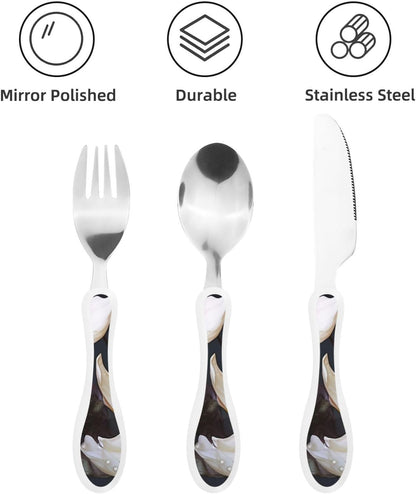 3-Piece Kids Silverware Set With Storage Case, Stainless Steel Reusable Children Safe Knife Spoon Fork Set Classy Flowers Children Flatware Set For Kids Lunch Box