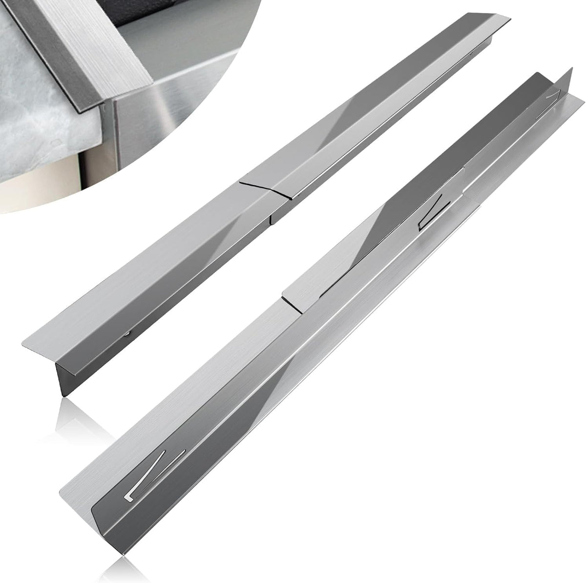 2PCS Kitchen Stove Counter Gap Covers Stainless Steel (13.8"-27.5" Silver)