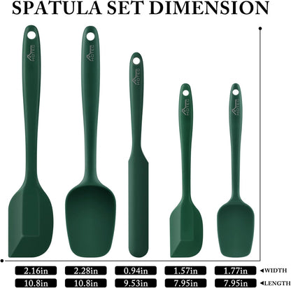 HOTEC Heat Resistant 600℉ Food Grade Silicone Rubber Spatula Set for Baking, Cooking, and Mixing Non Stick Dishwasher Safe BPA-Free Multicolor Set of 5