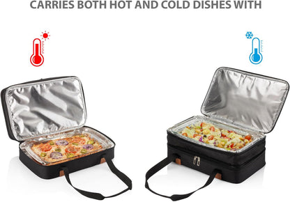 Stack Store Plus More Insulated Casserole Carrier for Hot or Cold Food, Lasagna Holder for Picnic, Potluck, Cookout - Fits 9” x 13” and 11” x 15” Baking Dish – Expandable Double Thermal Bag in Gray