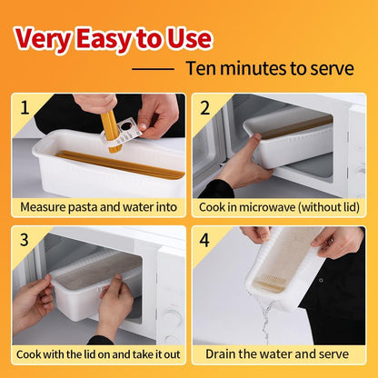 Microwave Pasta Cooker with Strainer Lid & Built-in Measuring Card