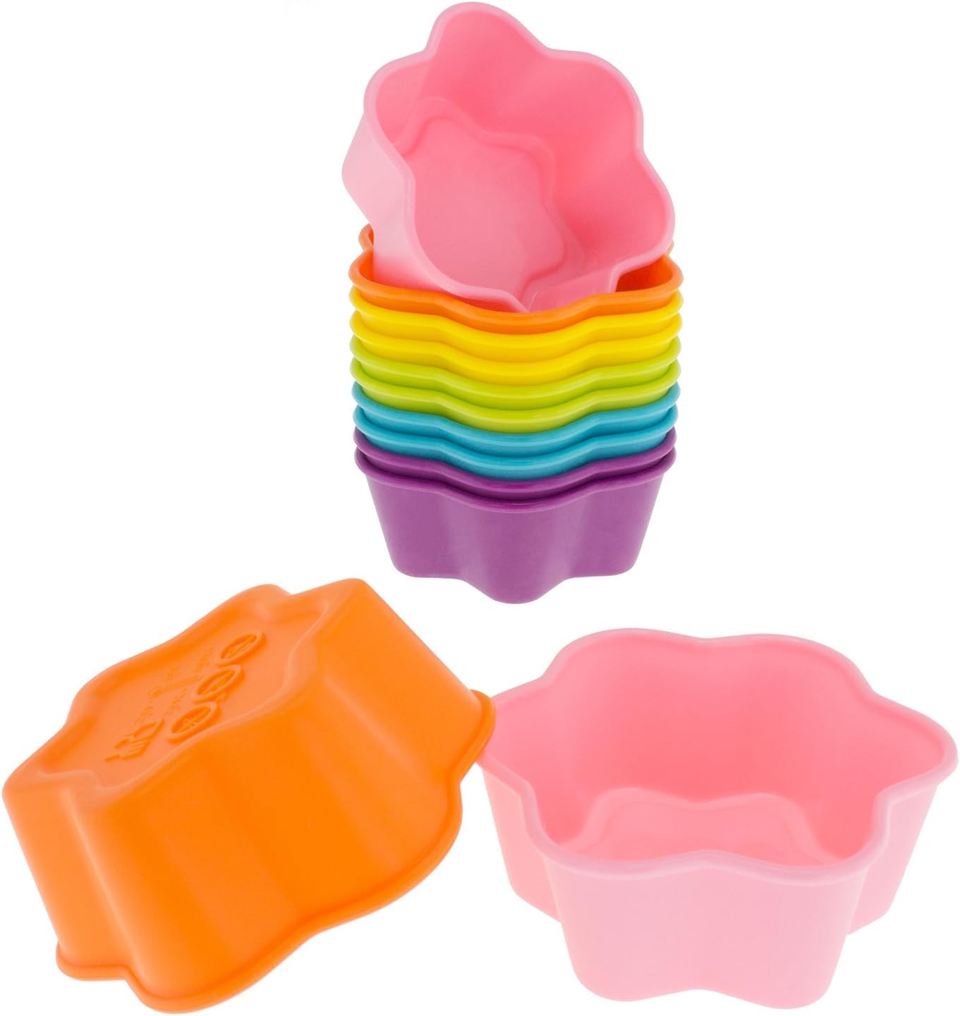 Freshware Cupcake Liners, Pack of 12 Silicone Muffin Cups, 3 Inch Baking Cups, Reusable & Non-stick Cupcake Liners for Party Halloween Christmas, Flower