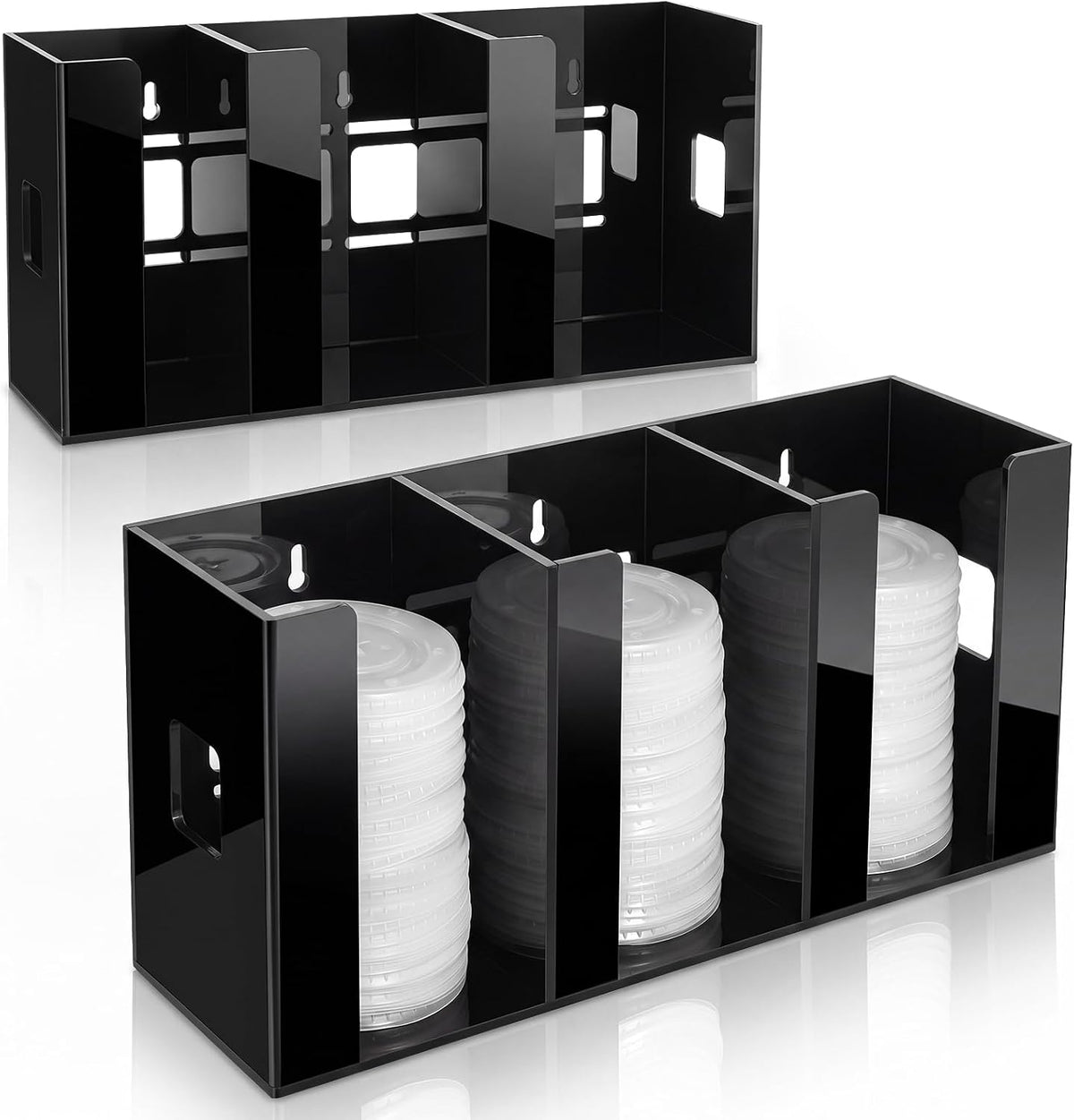 Hicarer 3 Compartments Stainless Steel Cup and Lid Holder, Silver