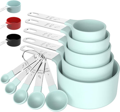 TILUCK Measuring Cups & Spoons Set, Stackable Cups and Spoons, Nesting Measure Cups with Stainless Steel Handle, Kitchen Gadgets for Cooking & Baking (Black)