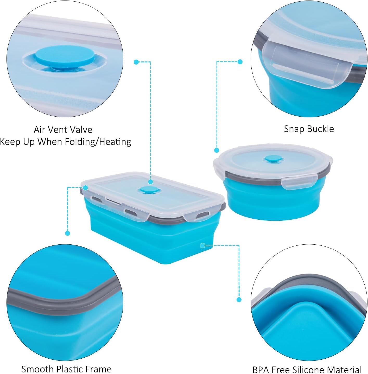 Collapsible Food Storage Containers with Lids, 4 Pack, 40 oz Silicone 1-Compartment Meal Prep Containers Reusable, Lunch Bento Boxes for Adults, Microwave Freezer Dishwasher Safe, BPA-Free, Black