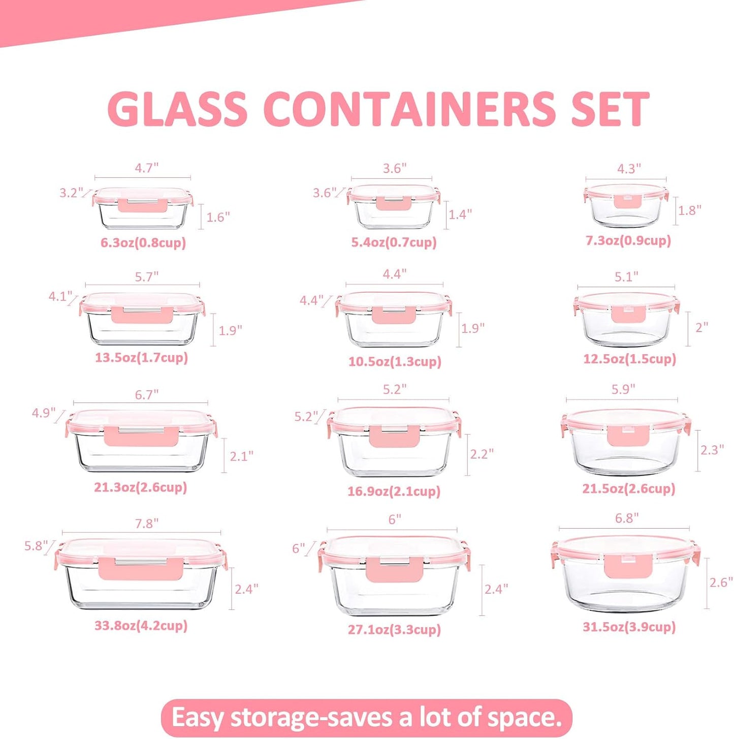 KOMUEE 24 Pieces Glass Food Storage Containers Set, Meal Prep Containers-Stackable Airtight Glass Storage Containers with lids,Freezer, Microwave, Oven Safe,Green
