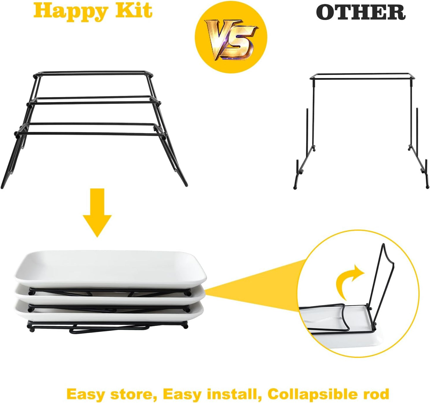 HAPPY KIT 3 Tier Serving Tray Set with Gold Freely Combinable Rack,12 Inch Tiered Tray Stand,Widened Porcelain Platters,Decor Cupcake Stand for Christmas Party Display,Dessert Trays Collapsible