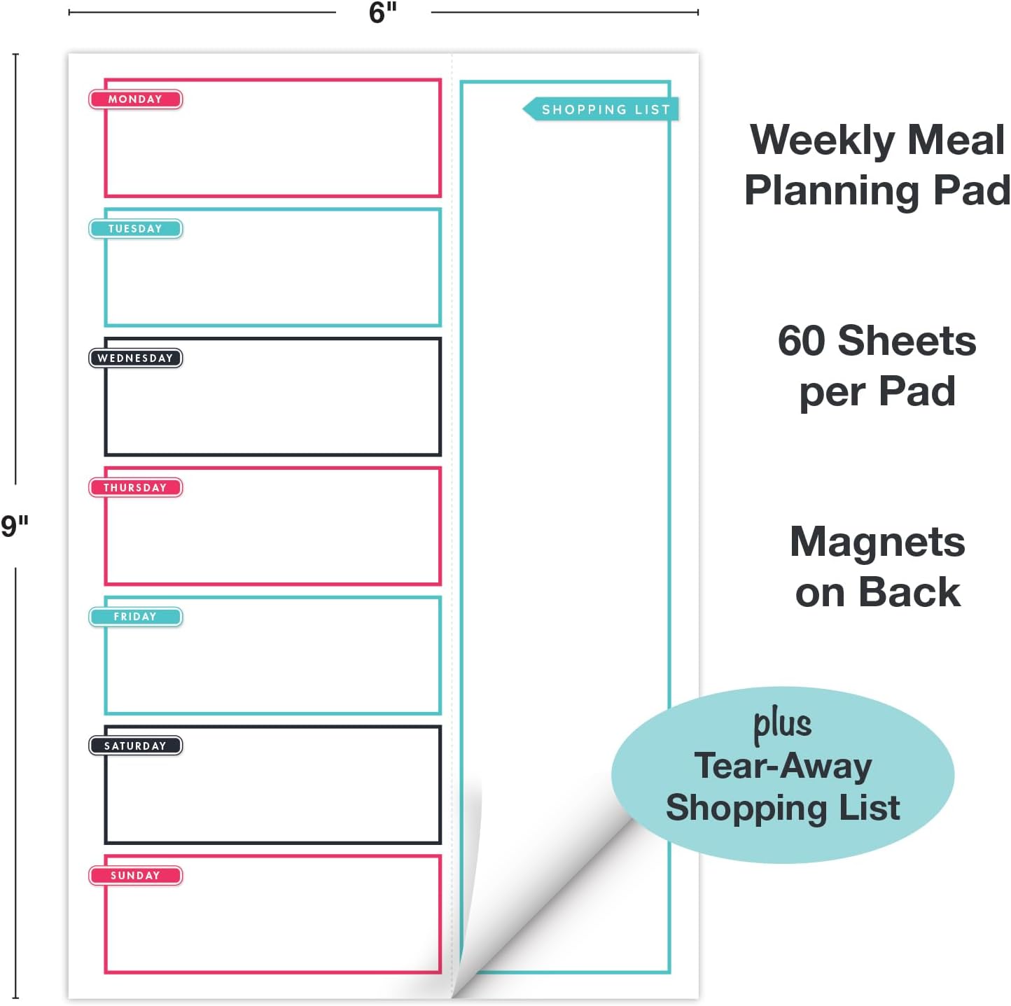 Global Printed Products 8.5" x 11" Horizontal Meal Planning Pad, 60-Sheets, Soft Pink Floral