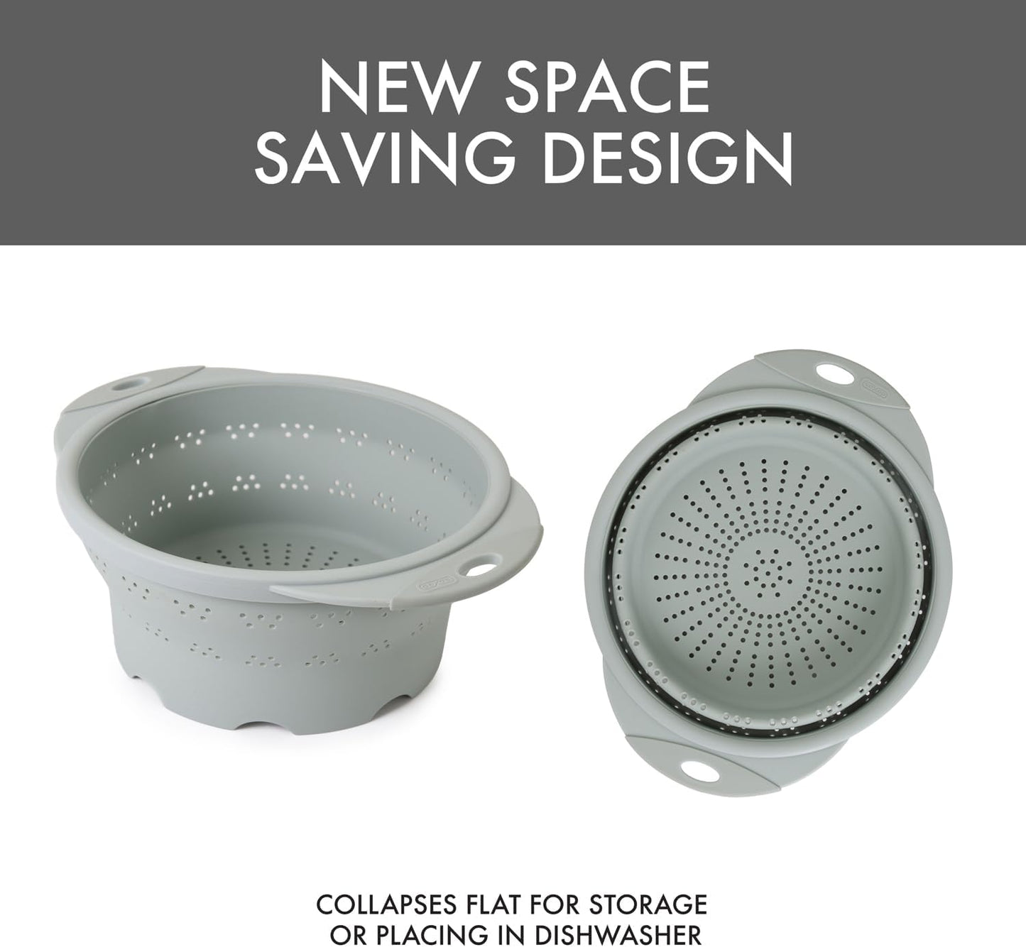Dexas 10" Collapsible Silicone Colander in Cream, Kitchen Strainer with Handles, 15.1 Cup Capacity | BPA-Free, Heat-Resistant, Space-Saving Kitchen Tool