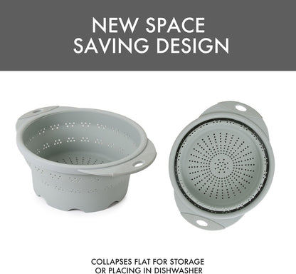 Dexas 10" Collapsible Silicone Colander in Cream, Kitchen Strainer with Handles, 15.1 Cup Capacity | BPA-Free, Heat-Resistant, Space-Saving Kitchen Tool